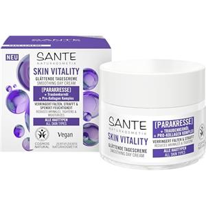 SANTE Naturkosmetik Face Skin Vitality - Crema da giorno, rivitalizzante idratante con paracresso, olio di semi d'uva e collagene, crema anti-invecchiamento per tutti i tipi di pelle, 50 ml