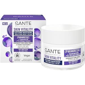SANTE Naturkosmetik Skin Vitality, crema da notte lisciante - 50 ml - con paracressia, olio di semi d'uva e complesso Pro collagene - Crema idratante per la pelle rassodata, vegana e naturale
