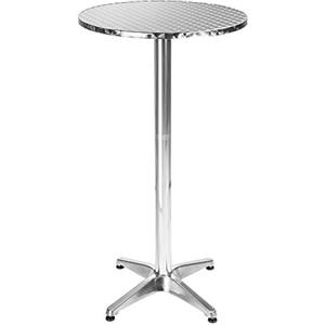 BAKAJI Tavolino In Alluminio Per Esterno 60 x 70/110cm Regolabile In Altezza Tavolo Bistrot Ripiano TOP in Acciaio Inox Rotondo Per Bar Casa Giardino Ristorante Silver (Rotondo)