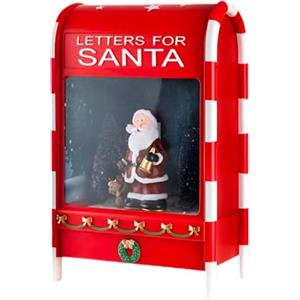 Wintem - Cassetta Postale Natalizia 40 cm con Luci LED, Neve in Movimento e Musica - Decorazione in Metallo con Babbo Natale, Effetto Scenografico per Addobbi Natalizi