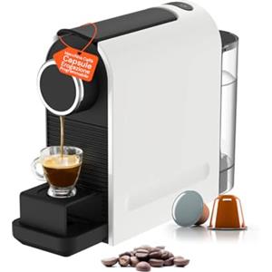 Wintem - Macchina Caffè da 1400W con Pressione 20 Bar Compatibile Capsule Standard, Serbatoio da 0,5L, Erogazione Programmabile e Spegnimento Automatico per Caffè Espresso Cremoso e Veloce Bianca