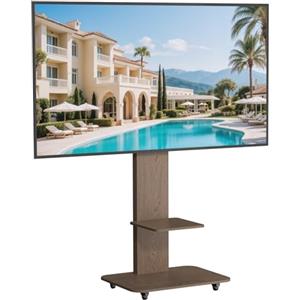 unho Supporto TV da Pavimento con Ruote tv Portatile con Piedistallo Ripiano in Legno per 40-75 Pollici Fino a 60 kg Altezza Regolabile Inclinabile Max VESA 600x400mm