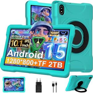 UJJ Tablet da 10 pollici Android 15 con 30 GB RAM+TF 2 TB, Octa-Core 2.0 GHz/GMS, Gemini AI/Widevine L1,WiFi 6/Bluetooth 5.0,5 MP+8 MP,1280 x 800,Tablet Touch con EVA Caso anticaduta+360° Supporto