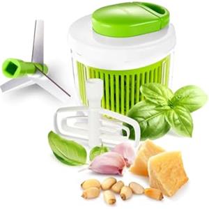 Avilia Tritatutto Manuale Multifunzionale con Frusta e Cestello - Lame in Acciaio Inox per Tritare, Frullare e Preparare Salse e Centrifughe - Utensile da Cucina Facile da Usare e Lavare