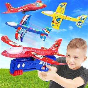 NCKIHRKK Aereo Polistirolo per Bambini, 3 Pezzi Aereo Giocattolo con Pistola Catapulta, Sport all'Aperto Giardino Giochi per Bambini 3 4 5 6 7 8 Anni, Regalo Bambino 3 4 5 6 7 8 Anni