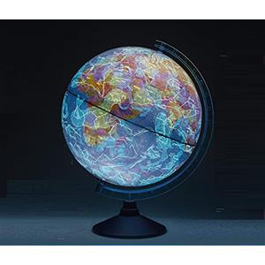 EXERZ 21cm Mappamondo Illuminato Con Illuminazione A LED Senza Cavi Giorno E Notte/Globo - in Inglese - Mappa Fisica (Giorno) - Constellazione (Notte) - App di Realtà Aumentata iOS