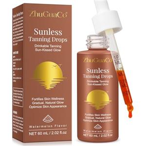FuzzyUp Sunless Tanning Drops 60 ml,Gocce Autoabbronzanti da Bere per Abbronzatura Naturale Progressiva Viso e Corpo,Integratore Autoabbronzante con Beta-Carotene,Glow Vegan Senza UV,Incarnato Dorato Uniforme