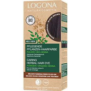 LOGONA Naturkosmetik Colorante vegetale per capelli in polvere vegana con henné biologico per colori intensi e lucentezza, colore per capelli vegetali marrone nero (marrone), 1 x 100 g