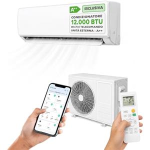 Wintem - Condizionatore 12000 BTU Inverter R32, Wi-Fi, A++/A+, Compressore GREE | Climatizzatore 12000 BTU Fisso, Pompa di Calore, 65 dB(A), Turbo, Sleep, Display LED