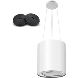 SNDOAS Cappa Isola Sospesa, 700 m³/h Cappa Cucina a Isola con Filtro Carbone, Funzione di Spegnimento Ritardato, 35cm Cappa Aspirante a Ricircolo d'aria a 3 Livelli, A+, LED, Bianco