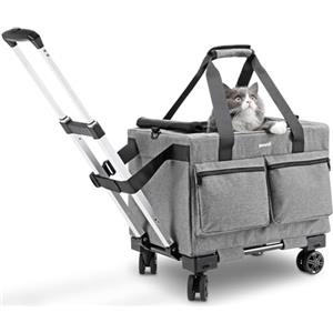 Pecute Trasportino Per Gatti Con Ruote, Trasportino Per Gatti e Cani Con Struttura In Filo D'Acciaio, Trasportino Stabile Per Cani, Borsa Per Animali Domestici E Passeggino, Grigio