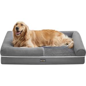 Feandrea Cuccia per Cani Ortopedica, Letto Divano per Animali, Imbottitura Morbida, Bordi Rialzati, Copertura Sfoderabile e Lavabile, 106 x 76 x 18 cm, Fondo Antiscivolo, Grigio Chiaro PGW077G02