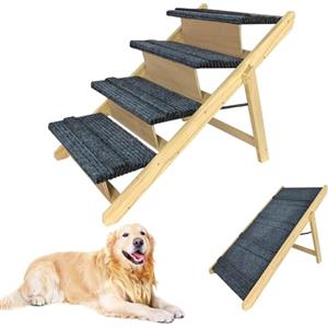 LZQ Scala per cani 2 in 1, pieghevole, per cani di piccola taglia e gatti, scala portatile per animali domestici, in legno, con tappeto antiscivolo per letto, divano, fino a 80 kg