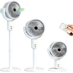 Wenbones Ventilatore a piantana silenzioso, 3 altezze regolabili, 5 velocità e orientamento 360°, ricaricabile, per uso a terra o su tavolo, con telecomando