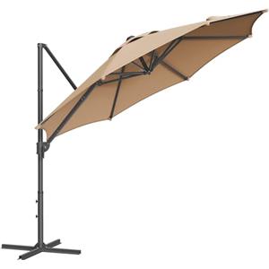 SONGMICS Ombrellone da Giardino 300 cm, UPF 50+, Girevole a 360°, Inclinazione Continua, Manovella per Apertura e Chiusura, con Base a Croce, Marrone Cammello GPU074K10