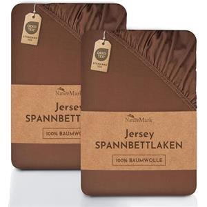 NatureMark Lenzuolo matrimoniale in jersey in confezione da 2 pezzi, lenzuolo matrimoniale 100% cotone QUALITÀ DEL ÖKOTEX Standard 100, 120 x 200 cm, Marrone cioccolato