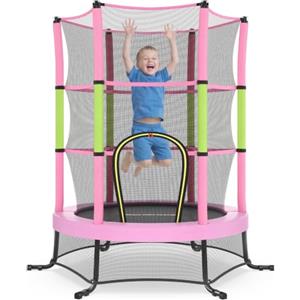 SONGMICS Trampolino per Bambini, Diametro 174 cm, con Recinto di Protezione, Tappeto di Sicurezza, Trampolino Fitness, Telaio in Acciaio, per Interni, Esterni, Giardino, Rosa STR050S101