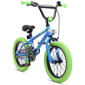 BIKESTAR Bicicletta bambini 4-5 anni da 16 pollici ★ Bici per bambino et bambina BMX con freno a retropedale et freno a mano ★ Blu & Verde