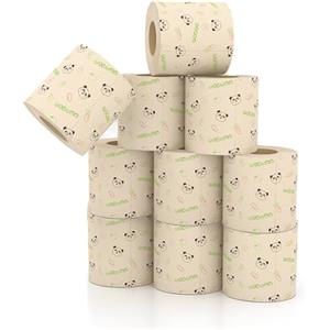 Generic 10 rotoli di carta igienica, rotolo di carta igienica, carta igienica a 4 strati, carta igienica in pasta di bambù, morbida, resistente, adatta per casa, hotel e viaggi