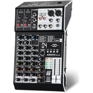 SOWOITIG Mixer audio a 4 canali Mixer Console professionale con 99 effetti DSP, scheda di mixaggio del suono Mixer digitale DJ w/USB Bluetooth MP3 per la registrazione