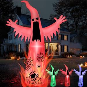 Joiedomi Gonfiabili per Halloween da 3 m, decorazioni giganti per esterni, decorazioni per cortile fantasma di Halloween, con luce a fiamma lampeggiante a 3 colori, decorazione spaventosa per feste in