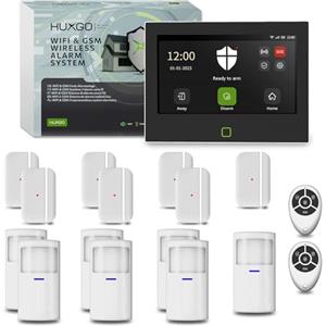 HUXGO® HXA700 Sistema antifurto casa senza fili WiFi + GSM 4G | Kit allarme casa con 7x sensori PIR, 7x sensori porte/finestre | Installazione fai-da-te e sirena integrata - ideale per camper e garage