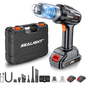 SEALIGHT Aspirabriciole Senza Fili, 35000Pa 9-in-1 Aspirapolvere Auto Cordless con 2 Batterie Ricaricabili, Motore Brushless, Mini Aspirapolvere per Auto Casa, Capelli