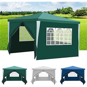 Yakimz Gazebo impermeabile, stabile in inverno, 4 pannelli laterali e finestre, protezione UV 50+, per feste, mercato, mercatini e campeggio, verde, 3x3 m