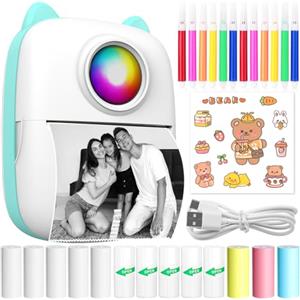 CYJJYZ Mini Stampante Portatile, Stampante Termica, Stampante Fotografica Istantanea Wireless Bluetooth, con Ricarica USB, Compatibile con iOS Android, per Note, Diario, Elenco(blu)