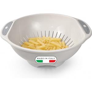 Snips Scolapasta Ø 28 cm, Colapasta da Cucina in Plastica con Manici, Scolaverdure e Colino per Pasta, Verdure e Frutta, Lavabile in Lavastoviglie, Bianco Grigio, Made in Italy
