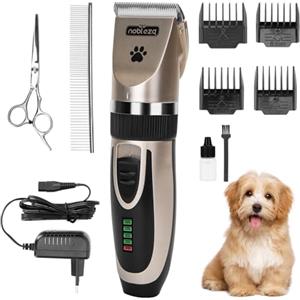 Nobleza - Tosatrice per Cani Kit Tosatrice per Cani Professionale Ricaricabile Grooming Clipper per Peli Spessi, Lunghi e Ricci, 2 Velocità Regolabili, Forbici e Pettine