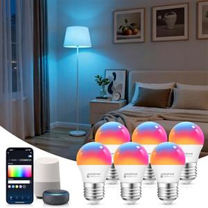 Aigostar Lampadine Alexa, Lampadine Wifi G45 E27 6.5W, Lampadina Smart RGBCW Compatibile con Alexa/Google Home, Nessun Hub Richiesto. Funzionamento a Distanza, Controllo Vocale, 6 Unità.