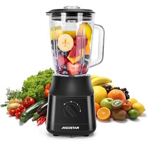 Aigostar Frullatore Elettrico, Frullatore da Tavolo con 1.5L Vaso in Vetro Termoresistente, 4 Lame con Rivestimento in Titanio, 800W, 2 Velocità e Funzione Pulse, per Frullati e Purea，Swift.