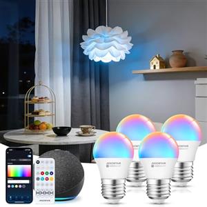Aigostar Mesh - G45 6.5W Bluetooth Mesh Smart Bulb, Alexa E27 LED 555LM RGB & 2700K-6500K, Alexa Lampadina 16 milioni di colori, 4 unità (con telecomando Bluetooth)