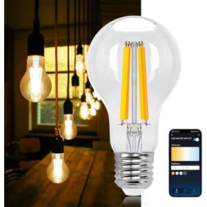 Aigostar Lampadine Smart WiFi E27 Alexa Lampadine Vintage A60 6W Edison Lampadina WiFi Dimmerabile 2700K-6500K, Controllo Remoto tramite APP, Compatibile Con Alexa, Google Home, Trasparente 1 Unità