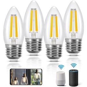 Aigostar Lampadine Smart WiFi E27 Alexa Lampadine Vintage C35 4.5W Edison Lampadina WiFi Dimmerabile 2700K-6500K, Controllo Remoto tramite APP, Compatibile Con Alexa, Google Home, Trasparente 4 pezzi