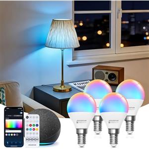 Aigostar Mesh - Lampadina Smart Alexa Bluetooth 6.5W G45 E14 LED, RGB & 2700K-6500K, 555LM, 4 Unità (Con Telecomando Bluetooth)
