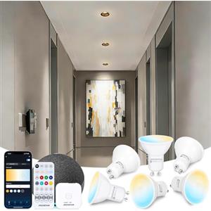 Aigostar Mesh - 6.5W GU10 Lampadine Alexa Bluetooth Mesh, Lampadina Smart Works with Alexa, Lampadina GU10 Smart LED 555LM CCT(2700K-6500K), 6 Unità (Con Telecomando Bluetooth e Gateway)