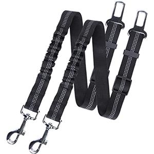 Nobleza Cintura di Sicurezza per Cani, 2 Pezzi Cintura di Sicurezza per Cani con Striscia Riflettente e Ammortizzazione Elastica, Guinzaglio Cane Auto Regolabile in Nylon con Gancio, Nero, 50-70cm