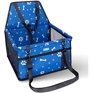 Nobleza Seggiolino Auto per Cani Piccola Taglia e Gatti, Trasportino Cane Auto con Tasca con Cerniera e Cintura di Sicurezza, Impermeabile e Pieghevole, Rete Traspirante, 40x34x25cm, Blu