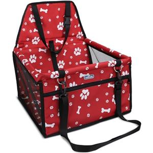 Nobleza Seggiolino Auto per Cani Piccola Taglia e Gatti, Trasportino Cane Auto con Tasca con Cerniera e Cintura di Sicurezza, Impermeabile e Pieghevole, Rete Traspirante, 40x34x25cm, Rosso