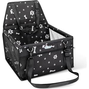 Nobleza Seggiolino Auto per Cani Piccola Taglia e Gatti, Trasportino Cane Auto con Tasca con Cerniera e Cintura di Sicurezza, Impermeabile e Pieghevole, Rete Traspirante, 40x34x25cm, Nero