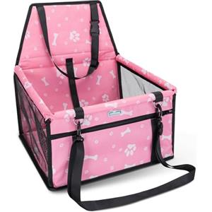 Nobleza Seggiolino Auto per Cani Piccola Taglia e Gatti, Trasportino Cane Auto con Tasca con Cerniera e Cintura di Sicurezza, Impermeabile e Pieghevole, Rete Traspirante, 40x34x25cm, Rosa