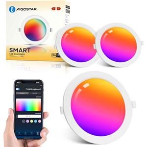 Aigostar 9W Faretti LED da Incasso per Cartongesso, 2 pezzi Faretto Led Incasso, Lampada da Incasso, App Controllo RGB Dimmerabile, Bianco Caldo a 2700-6500K 780LM, Compatibili con Alexa e Google Home