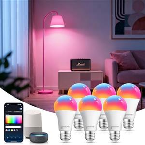 Aigostar Lampadina Alexa E27 SL2 WiFi Lampadine Smart LED 9W 806LM, Lampadina Intelligente RGBCCT Dimmerabile, 2700K-6500K, sincronizza con la musica, compatibile con Alexa/Google Home, 6 pezzi