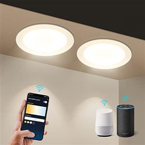 Aigostar 9W Faretti LED da Incasso per Cartongesso, 2 pezzi 780LM Wi-Fi. Smart Faretto LED Interno Compatibili con Alexa e Google Home, Dimmerabile da Bianco Caldo a 3000-6500K, Φ118-128mm