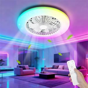 Aigostar Ventilatore da Soffitto con Luce e Telecomando, Plafoniera LED 40W RGB+CCT Dimmerabile, Motore Silenzioso, 7 Pale, Timer, 19" Bianco