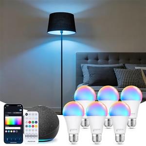 Aigostar Mesh - Lampadina Smart A60 E27 LED 12W, Compatibile con Alexa e Bluetooth Mesh, 1150LM RGB & 2700K-6500K, 6 Unità (Con Telecomando Bluetooth)