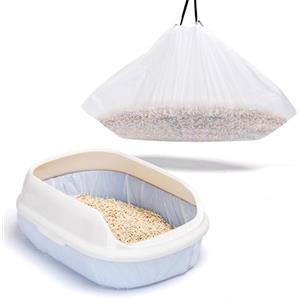 Nobleza 20 Sacchetti XL per Lettiera per Gatti, con Coulisse Sacchi Resistenti ai Graffi per Cassetta Igienica Grande e Medie Dimensioni