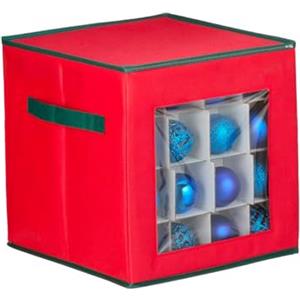 Wintem - Contenitore per 64 Palline di Natale in TNT 30x30x30 cm con Finestra Frontale Trasparente, Scomparti Modulari e Zip Robusta per Decorazioni Natalizie Facile da Riporre e Trasportare